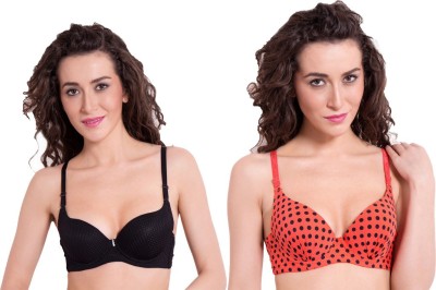 PAVVOIN Multi-design push-up Women Push-up Lightly Padded Bra(Black, Orange)