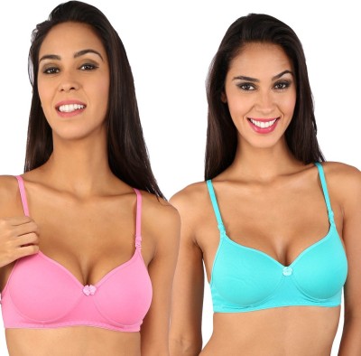 BRALUX Liza Padded Women Full Coverage Lightly Padded Bra(Blue, Pink)