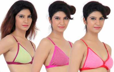 

Fabme Women's Full Coverage Non Padded Bra(Green, Pink, Red)