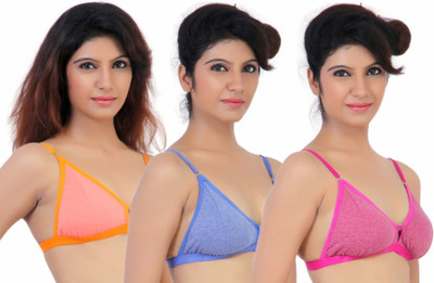 

Fabme Women's Full Coverage Non Padded Bra(Blue, Orange, Pink)