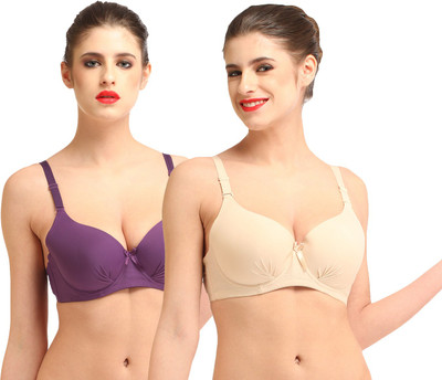 

Glus by Glupick Women T-Shirt Lightly Padded Bra(Beige, Purple), Nude;purple