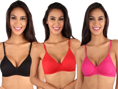 BRALUX Dolly Women T-Shirt Lightly Padded Bra(Red, Black, Pink)