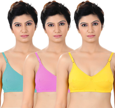 

S4S Women's Full Coverage Non Padded Bra(Green, Pink, Yellow), Green;light pink;yellow