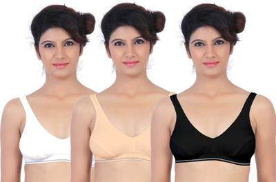 

Fabme Women's Sports Non Padded Bra(Brown, White, Black), Black;skin;white