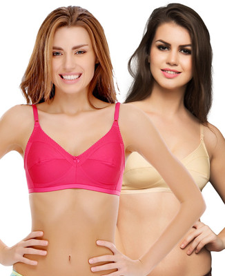 Clovia Clovia Pack Of 2 Non Padded Wirefree Bra In Poly Cotton Women Full Coverage Non Padded Bra(Multicolor)