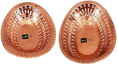 IndianArtVilla Copper Bread Basket(Brown)