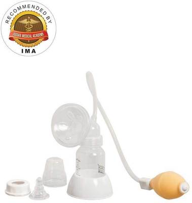 Mee Mee Breast Pump With Feeding Bottle Set  - Manual (White) 