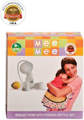 Mee Mee Breast Pump With Feeding Bottle Set  - Manual (White) 