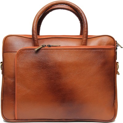 C Comfort Genuine Leather Medium Briefcase - For Men(Tan)