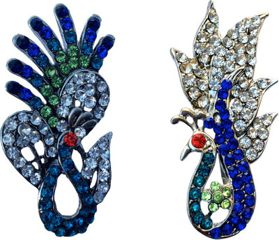 FURE Combo of Sailing & Posing Peacock Brooch(Multicolor)