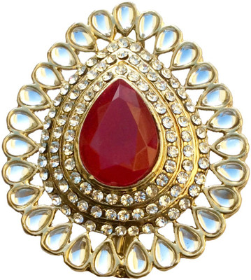 

B-Fashionable Kundan Drop Bead Brooch(Red)