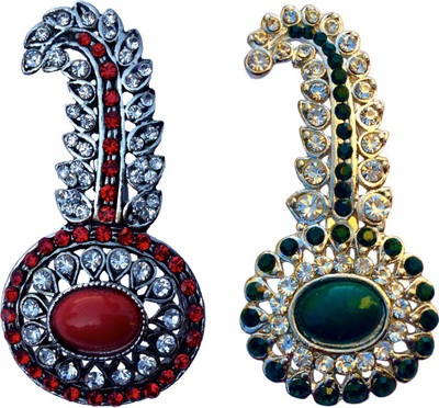

B-Fashionable Combo of Oval Bead Kilangi Brooch(Red, Green)
