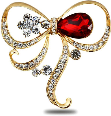 

Silver Shoppee Crossed Hearts Brooch(Gold, Red)