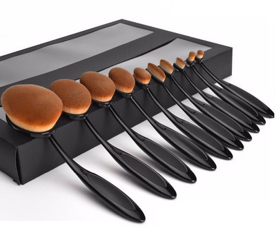 

VibeX ™ Oval Makeup Brush Set Contour Foundation Flat Top For Face Cosmetics(Pack of 10)