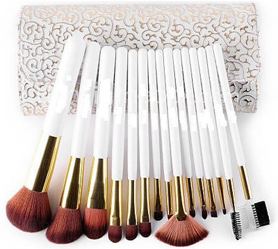 

Cosmix Stores Set Of 15 Make Up Brushes Set,White Wooden Handle With White And Golden Layered Pouch(Pack of 15)