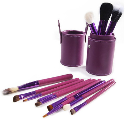 

Dewberry 12 Pcs Professional Purple Makeup Brush with Cylindrical PU Case(Pack of 12)