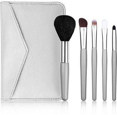 

Docolor Premium Wooden Handle Mini Professional Portable Makeup Brush Set with Silver Cosmetics Case(Pack of 5)