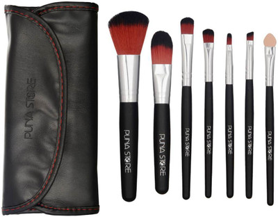 Puna Store 7 Piece Makeup Brush Set with Storage Pouch - Black(Pack of 1)