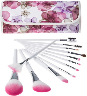 

Cosmix Stores Set Of 12, Make Up Brush,White Wooden Handle With Pink Flower Pouch(Pack of 12)