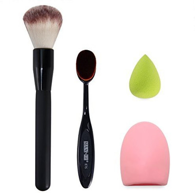 

SySrion Makeup Brush, Oval Cosmetic Cream Powder Blush Makeup Tool, Brush Scrubber Board and Makeup Sponge Puff(Pack of 4)