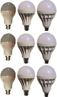 

Galaxy 9 W, 12 W, 15 W Standard B22 LED Bulb(White, Pack of 9)