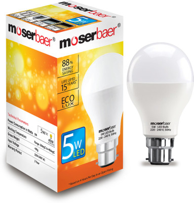 

Moserbaer 5 W Standard B22 D LED Bulb(White)