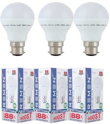 REMEN 7 W Basic Standard B22 LED Bulb(White, Pack of 3)