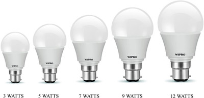 

Wipro Garnet 3 W, 5 W, 7 W, 9 W, 12 W Standard B22 LED Bulb(White, Pack of 5)