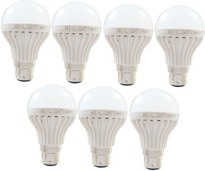 HI-LIGHT 5 W Basic Standard B22 LED Bulb(White, Pack of 7)