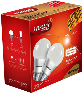 

Eveready 8 W, 8 W Standard B22D LED Bulb(White, Pack of 2)