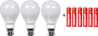 

PowerCell 7 W LED Bulb Pack of 3 with Free 6 Batteries(White, Pack of 3)