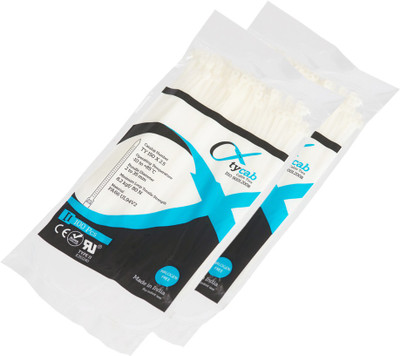 

Tycab 6 inch White (150 mm x 2.5 mm) - 2 Packs of 100 Nylon Standard Cable Tie(Natural White Pack of 2)