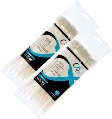 

Tycab 8 inch White Heavy Duty (200 mm x 4.8 mm) - 2 Packs of 100 Nylon Standard Cable Tie(Natural White Pack of 2)