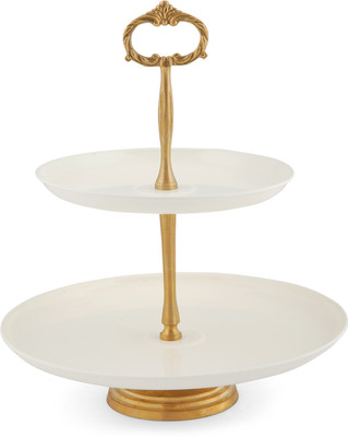 Elan Two Tier Stand Steel Cake Server(White, Pack of 1)
