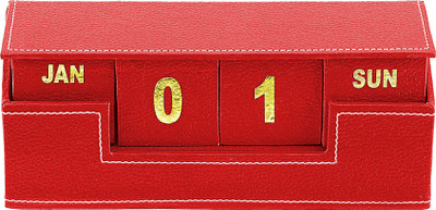 

Eco-Leatherette Cubical Calendar Perpetual Table Calendar(Red, Wooden block)