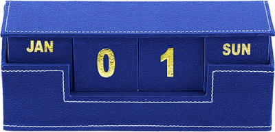 

Eco-Leatherette Cubical Calendar Perpetual Table Calendar(Blue, Wooden block)