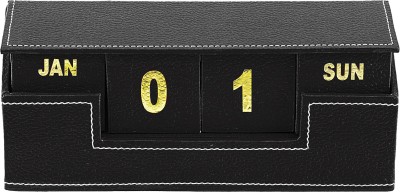 

Eco-Leatherette Cubical Calendar Perpetual Table Calendar(Black, Wooden block)