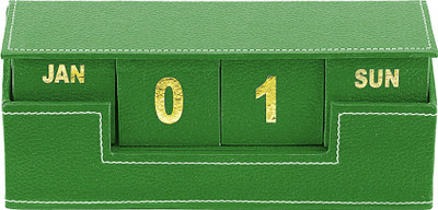 

Eco-Leatherette Cubical Calendar Perpetual Table Calendar(Green, Wooden block)