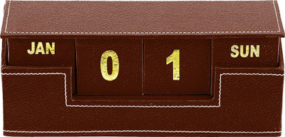 

Eco-Leatherette Cubical Calendar Perpetual Table Calendar(Brown, Wooden block)