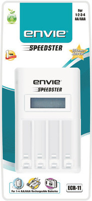 Envie Ultra Fast Charger ECR 11 | For AA & AAA Ni-mh Rechargeable Batteries | With LCD Display | 1800MA Output Current (White) (ECR 11) Camera Battery Charger(White)