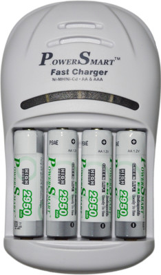 Power Smart 2900 MaH x 4 AA Cells 1 Hour 4 LED Automatic Cut Off Function Camera Battery PS 1007 AAA NiCD NiMH With Ready To Use Charging Set  Camera Battery Charger(White)