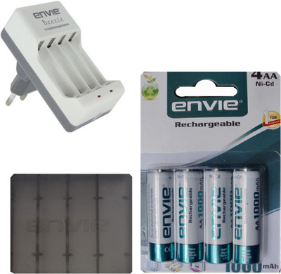 

Envie Carry Case (1pc.) + AA 1000 Ma Rechargeable (4pcs.) + ECR20 (1 pc.) Camera Battery Charger(Green, White)