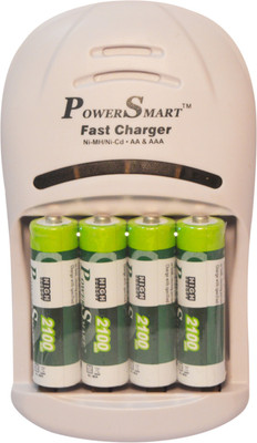 Power Smart 2100 MaH x 4 Cells 5 Hour 2 LED Automatic Cut Off Function Fast AA Camera Battery PS 1007 AAA NiCD NiMH Charger Set Camera Battery Charger(White)