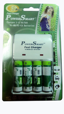 Power Smart AA Camera Battery Charger ps 1002 AA-AAA Nico-Nimh 5 Hours Fast Autocut Off 2 Led Charger With 2100mAh 4 cell Charger Set  Camera Battery Charger(White)