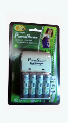 Power Smart AA Camera Battery Charger ps 1002 AA-AAA NICD-NIMH 5 Hours Fast Auto cut off 2 Led Charger With Ready To Use Battery 2300mAh 4 Cell Charger Set Camera Battery Charger(White) Power Smart AA Camera Battery Charger ps 1002 AA-AAA NICD-NIMH 5 Hours Fast Auto cut off 2 Led Charger With Ready To Use Battery 2300mAh 4 Cell Charger Set Camera Battery Charger(White)