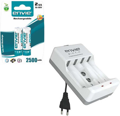 

Envie Polo ECR-4 With 2xAA 2500 Ni-MH rechargeable Camera Battery Charger(White)