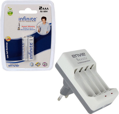 

Envie Bettle ECR-20 |Combo With| 2xAAA 800 Ni-MH rechargeable Camera Battery Charger(White)