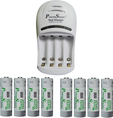 Power Smart Fast Charging Unit PS1007 Combo With 2 Set 2950maHx4 AA Ready To Use Cells Camera Battery Charger(White)