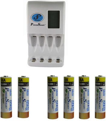 

Power Smart Fast Charging Unit PS327 Combo With 2 Set 3250maHx4 And 3250maHx2 Cells Camera Battery Charger(White)