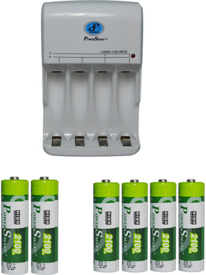 Power Smart Fast Charging Unit PS345 Combo With 2 Set 2100mahx4 And 2100mahx2 AA cells  Camera Battery Charger(White)